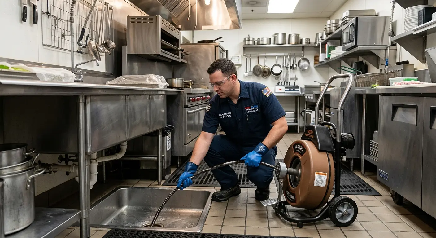 Commercial drain cleaning service in a restaurant kitchen in Nolanville